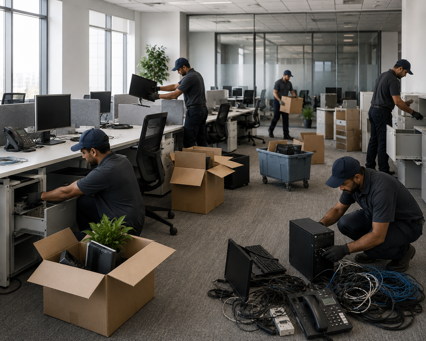 OADECOM crew carrying office equipment